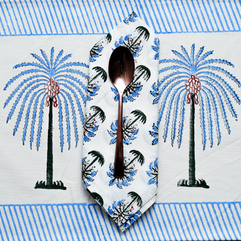 Palm Handblock Print Table Mat & Napkeens Set