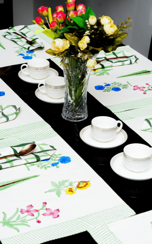 Blooming Vine Handblock Print Table Mat & Napkeens Set
